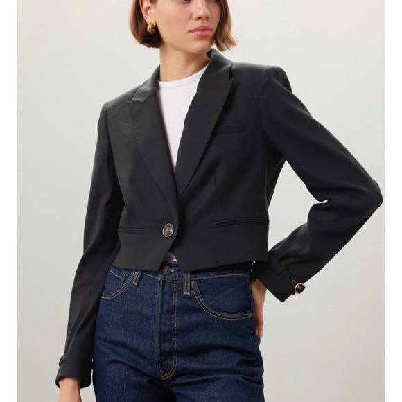 Veronica Beard Black Crop Blazer SIZE 14 Bolero Linen Designer Cocktail $500 - Picture 1 of 11